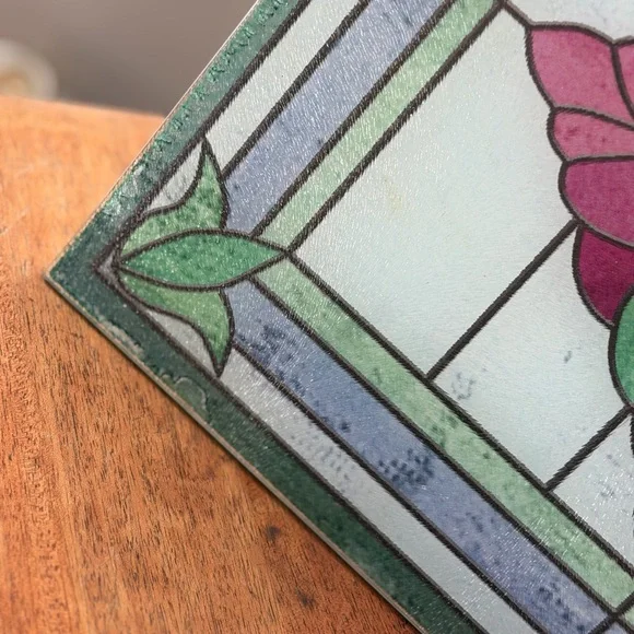 Vintage Glass Cutting Board. Tempered Glass Faux Stained Glass Trivet. 12x15 - Picture 2 of 8